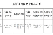 工商银行大兴安岭分行被罚2万元：因超过期限向人民银行报送账户撤销资料